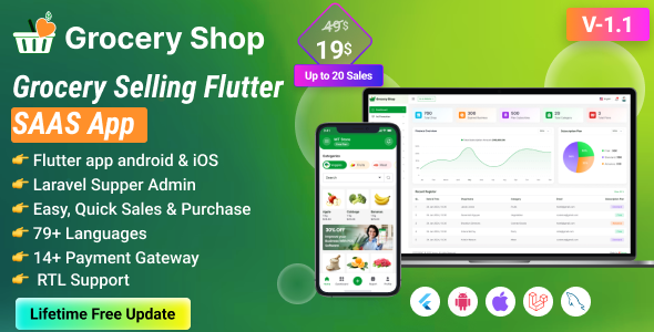 Grocery Shop v1.1 – 带有管理面板 SAAS 的杂货销售 Flutter 应用程序app源码下载