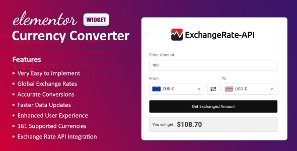 Currency Converter Widget for Elementor v1.1.0 Elementor 的货币转换器小部件插件下载