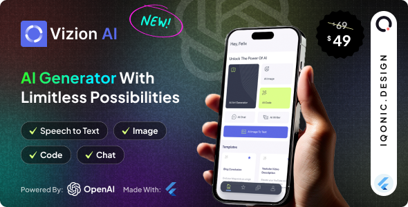 Vizion AI v2.6.0 -AI创建者应用程序app源码下载 with Chatgpt -4O