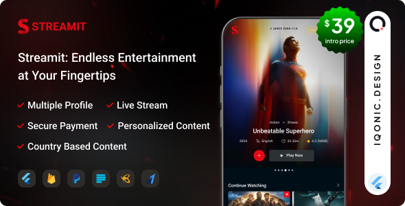 Streamit v1.1.4 – OTT Streaming Flutter App (Add-on)源码下载