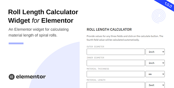 Roll Length Calculator Widget for Elementor v1.0 elementor滚动长度计算器小部件插件下载