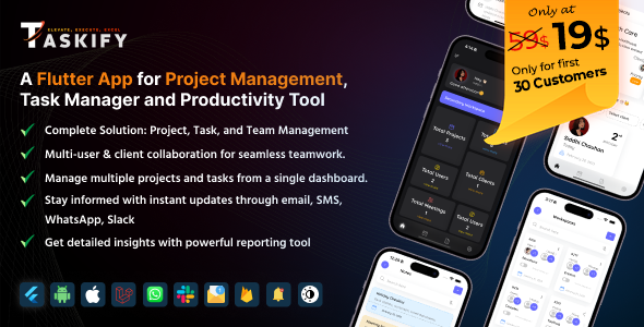 Taskify Flutter App v1.2.0-项目管理，任务经理和生产力工具app应用源码下载