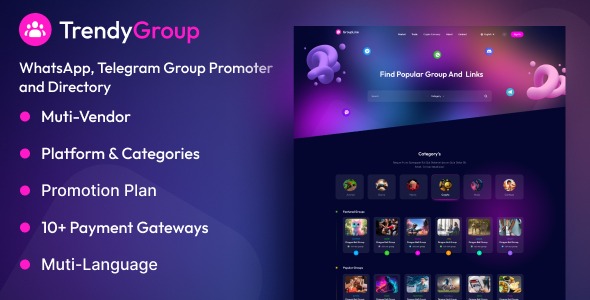 TrendyGroup v1.0.1 – Whatsapp, Telegram小组发起人和目录PHP源码下载