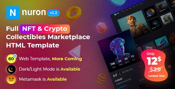 Nuron v1.7 NFT数字加密货币市场HTML模板下载