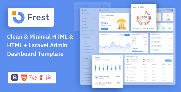 Frest v5.1.0 HTML & Laravel Bootstrap 管理仪表板模板下载