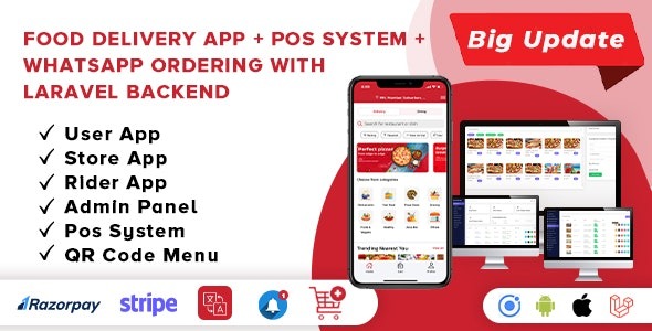 Food Delivery App v4.0.0 一个完整且随时可用的 MultiStore 移动应用程序（Android、iOS）+ 网站 源码下载