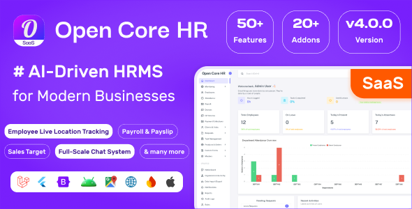 Open Core HR v4.2.1 – 完整的 SaaS HRMS 平台 – AI、GPS 跟踪、考勤和聊天PHP源码下载