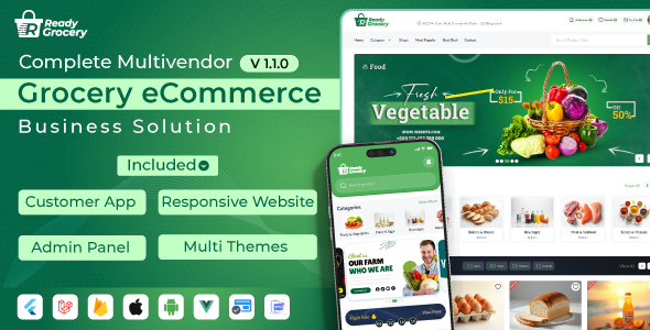 ReadyGrocery v1.3.0 – 多商家杂货店和电子商务移动应用程序，包含网站和 Laravel 管理面板源码下载
