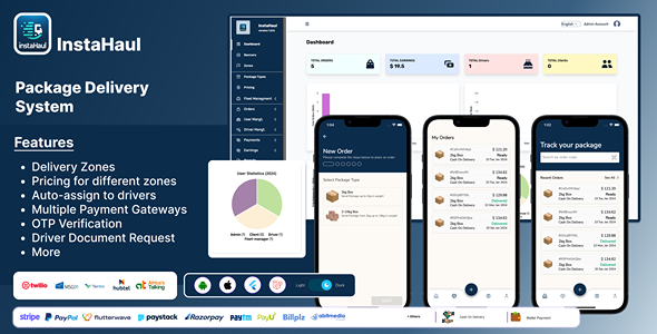 InstaHaul v1.2 – 带有管理后台的包裹快递配送应用程序app源码下载