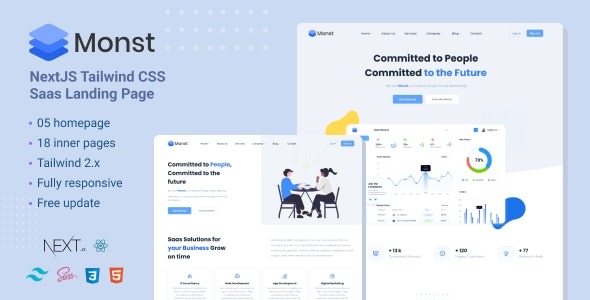 Monst v7.0 NextJS Tailwind CSS 登陆页面模板下载