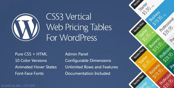 CSS3 Vertical Web Pricing Tables For WordPress v2.0 适用于 WordPress 的 CSS3 垂直网页价格表插件下载