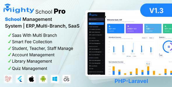 Mighty School Pro v1.3 – 学校管理系统（ERP、多分支机构、SaaS）PHP源码下载