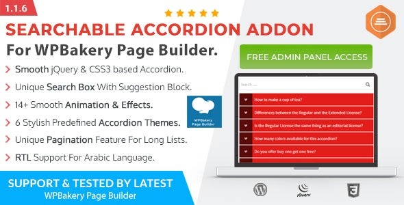 Ultimate Searchable Accordion v2.0.1 WPBakery 页面构建器插件下载
