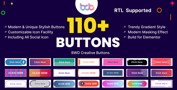 BWD creative buttons elementor addon v2.6 高度可定制的 Elementor 插件下载