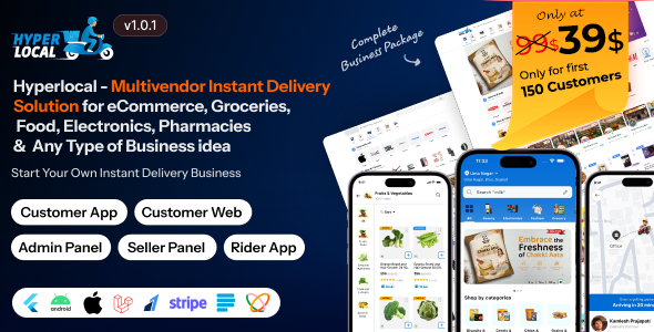 Hyperlocal v1.0.2 – 多商家电商、杂货、食品、药店配送Flutter应用程序app源码下载