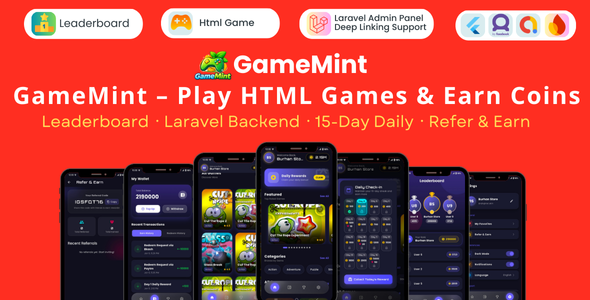 GameMint v1.0 – 使用 Flutter 和 Laravel 后端开发 HTML 游戏并赚取收益PHP源码下载