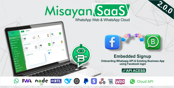 Misayan SaaS v2.0.0 – 多租户 WhatsApp：聊天机器人、WooCommerce 集成和 API 访问PHP源码下载