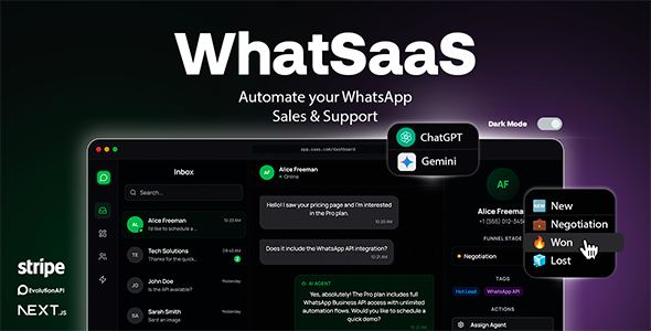 WhatSaaS v1.0 – 多租户 WhatsApp 销售与支持：聊天机器人、流程构建器和 API 访问PHP源码下载