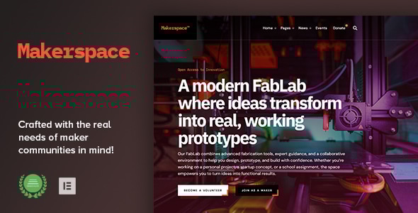 Makerspace v1.0 – FabLab 与社区工坊 WordPress 主题下载