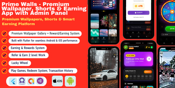 Prime Walls v1.0 —— 终极壁纸、短视频与赚钱应用app源码下载